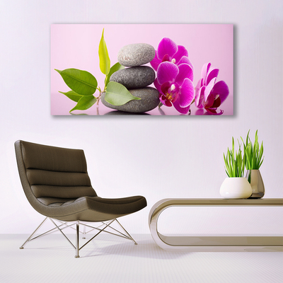 Canvas Wall art Flower stones leaves floral pink grey green