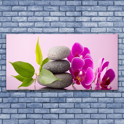 Canvas Wall art Flower stones leaves floral pink grey green