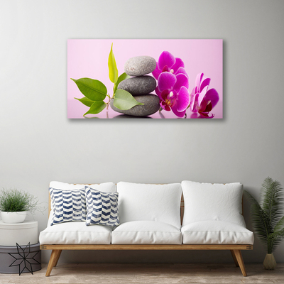 Canvas Wall art Flower stones leaves floral pink grey green