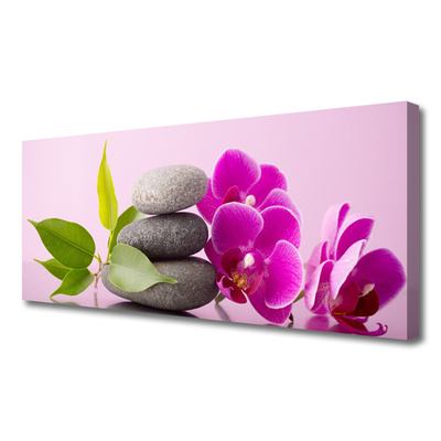 Canvas Wall art Flower stones leaves floral pink grey green