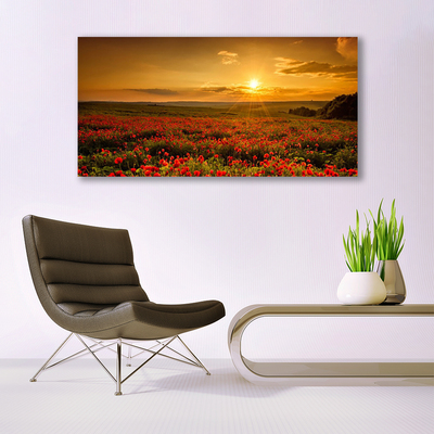 Canvas Wall art Lake meadow flowers nature yellow green red