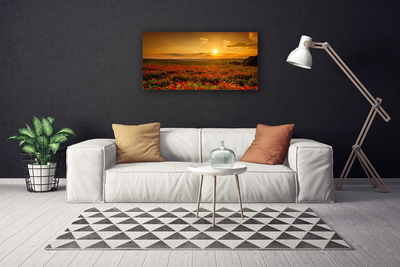 Canvas Wall art Lake meadow flowers nature yellow green red