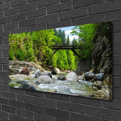 Canvas Wall art Forest bridge lake stones landscape brown green grey