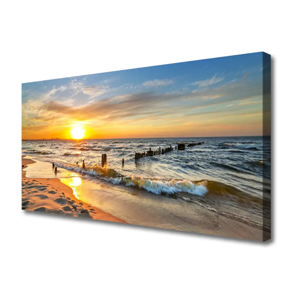 Canvas Wall art Sun sea beach landscape yellow blue brown - Tulup