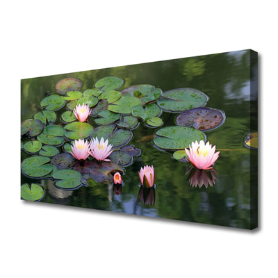 Canvas Wall art Lake petals floral pink green