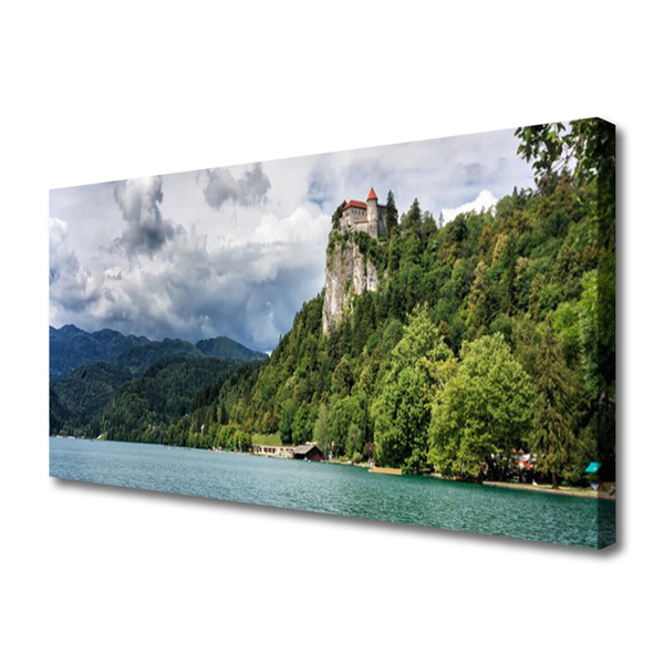 Canvas Wall art Mountain forest lake nature green blue