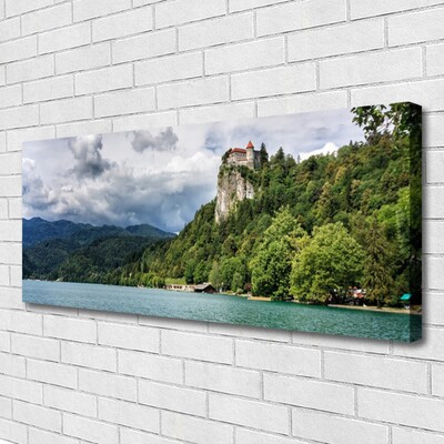 Canvas Wall art Mountain forest lake nature green blue