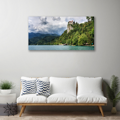 Canvas Wall art Mountain forest lake nature green blue