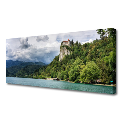 Canvas Wall art Mountain forest lake nature green blue