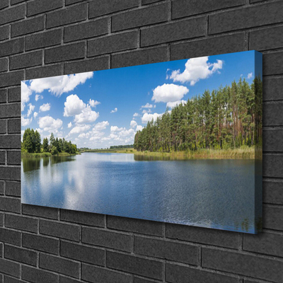 Canvas Wall art Forest lake landscape green blue