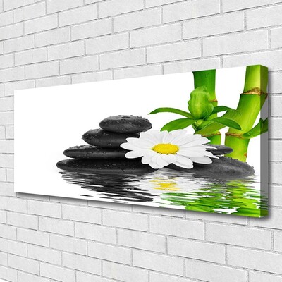 Canvas Wall art Bamboo tube flower stones floral green white black