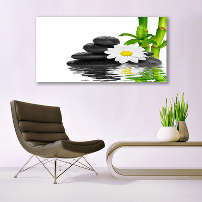 Canvas Wall art Bamboo tube flower stones floral green white black