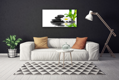 Canvas Wall art Bamboo tube flower stones floral green white black