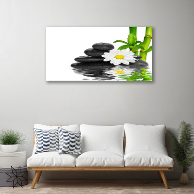 Canvas Wall art Bamboo tube flower stones floral green white black