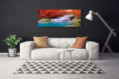 Canvas Wall art Waterfall lake forest nature white blue orange