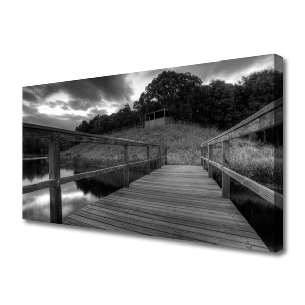 Canvas Wall art Bridge lake architecture grey