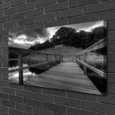 Canvas Wall art Bridge lake architecture grey