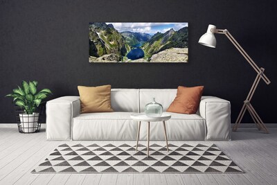 Canvas Wall art Mountain lake landscape grey green blue