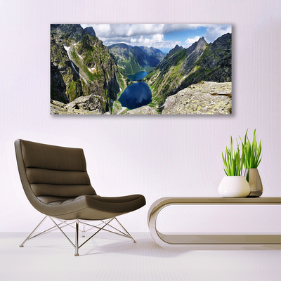 Canvas Wall art Mountain lake landscape grey green blue