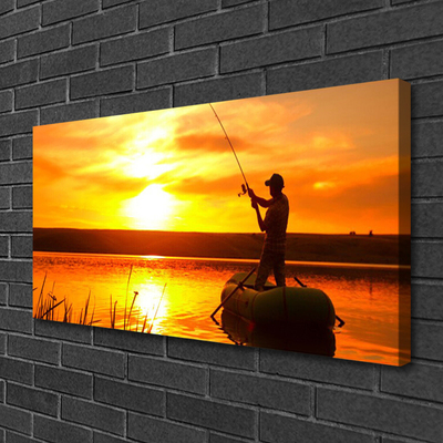 Canvas Wall art Sun sea fisherman landscape yellow