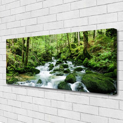 Canvas Wall art Forest lake stones nature brown green white