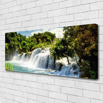 Canvas Wall art Waterfall trees nature brown green white blue