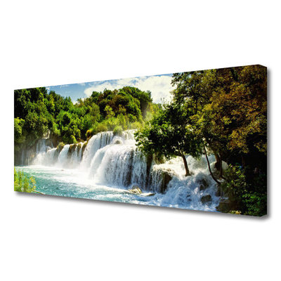 Canvas Wall art Waterfall trees nature brown green white blue