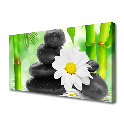 Canvas Wall art Bamboo tube flower stones art green white black