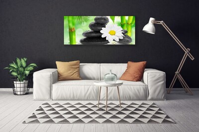 Canvas Wall art Bamboo tube flower stones art green white black