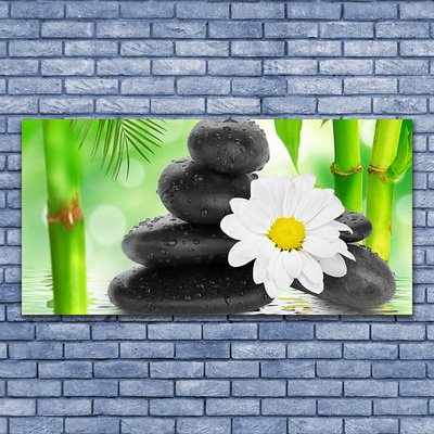 Canvas Wall art Bamboo tube flower stones art green white black