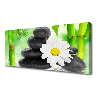 Canvas Wall art Bamboo tube flower stones art green white black