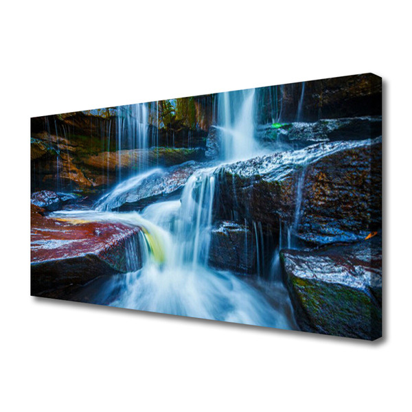 Canvas Wall art Waterfall rocks landscape blue grey brown