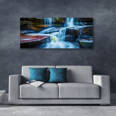 Canvas Wall art Waterfall rocks landscape blue grey brown