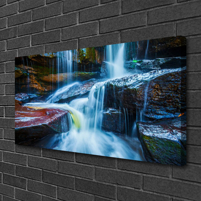 Canvas Wall art Waterfall rocks landscape blue grey brown