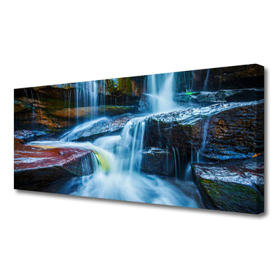 Canvas Wall art Waterfall rocks landscape blue grey brown