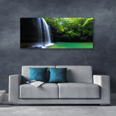 Canvas Wall art Waterfall forest nature purple blue brown green