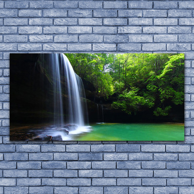 Canvas Wall art Waterfall forest nature purple blue brown green