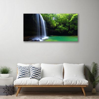 Canvas Wall art Waterfall forest nature purple blue brown green