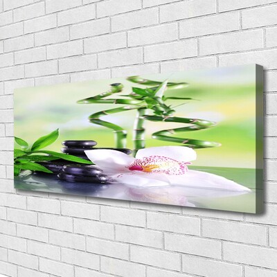 Canvas Wall art Bamboo stalks flower stones floral green white black