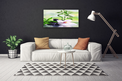 Canvas Wall art Bamboo stalks flower stones floral green white black