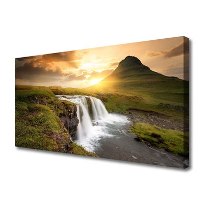 Canvas Wall art Mountain waterfall nature grey green white