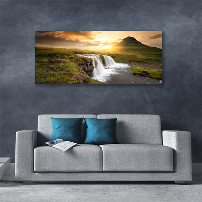 Canvas Wall art Mountain waterfall nature grey green white