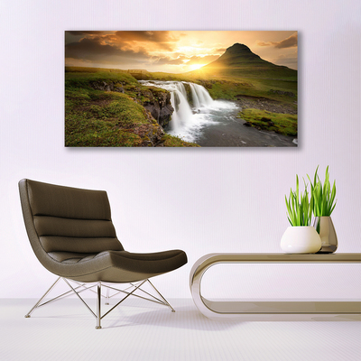 Canvas Wall art Mountain waterfall nature grey green white