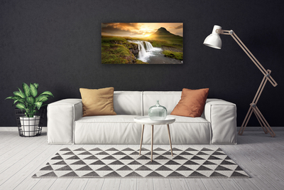 Canvas Wall art Mountain waterfall nature grey green white