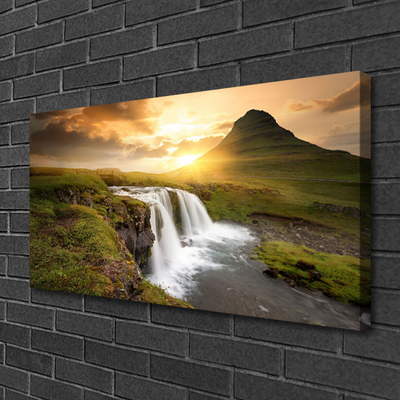 Canvas Wall art Mountain waterfall nature grey green white