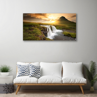 Canvas Wall art Mountain waterfall nature grey green white