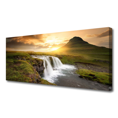 Canvas Wall art Mountain waterfall nature grey green white