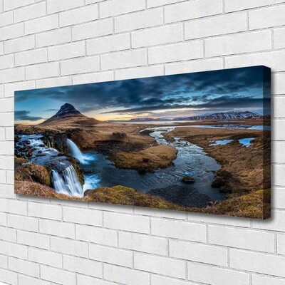 Canvas Wall art Mountains waterfall lake landscape blue grey green white