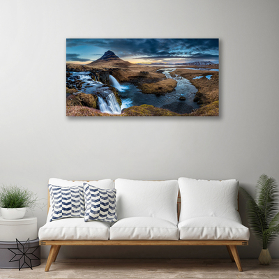 Canvas Wall art Mountains waterfall lake landscape blue grey green white