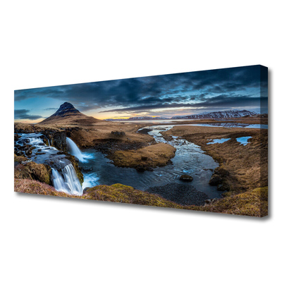 Canvas Wall art Mountains waterfall lake landscape blue grey green white